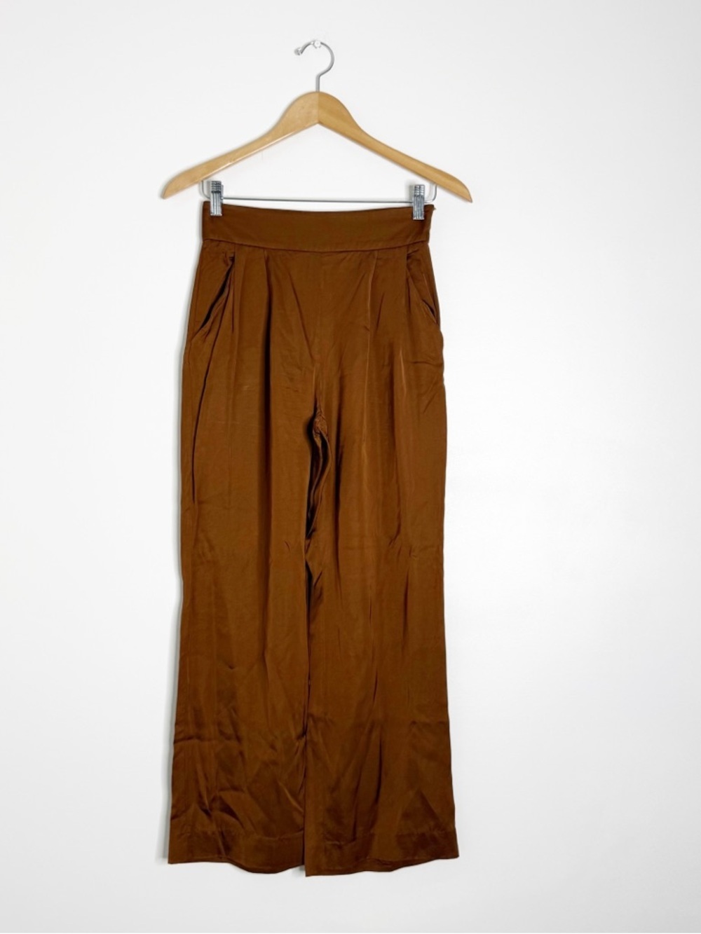 Sezane Brown Satin Pants Size 34 US 2 High Rise Wide Leg